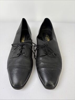 🪺Rafferty Black Leather Lace-Up Pointed-Toe Flats